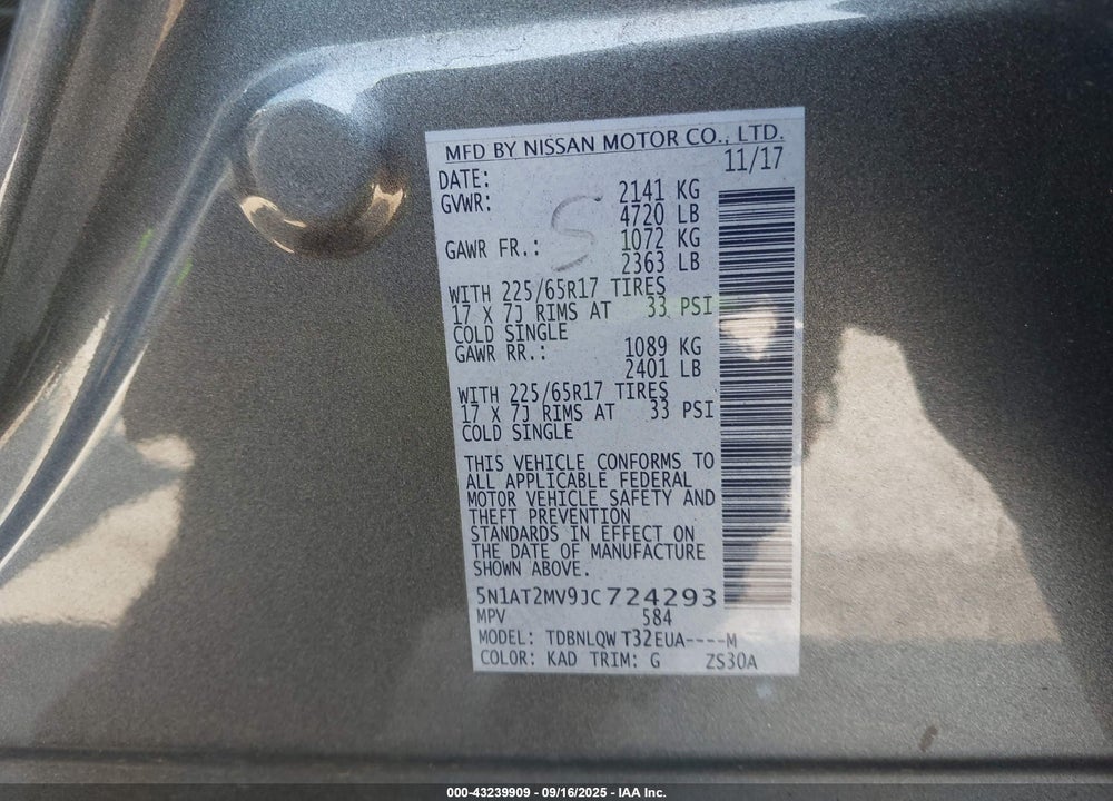 2018 NISSAN ROGUE VIN: 5N1AT2MV9JC724293