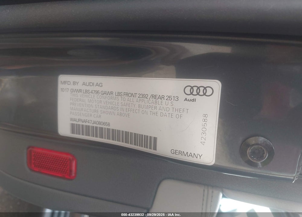 2018 AUDI A4 2.0T PREMIUM VIN: WAUFNAF47JA080658