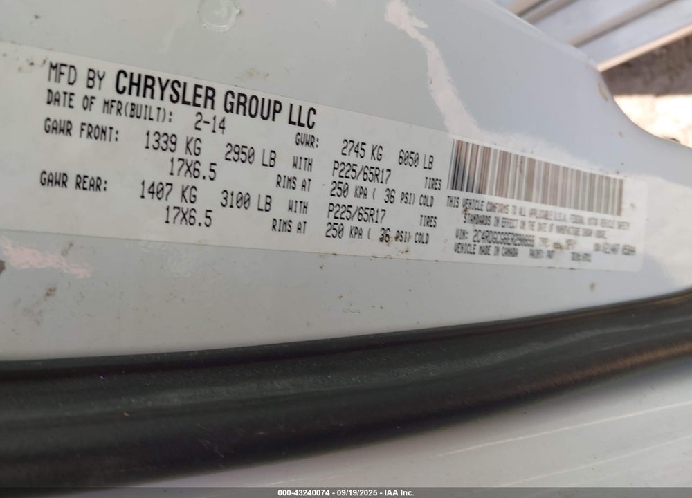2014 DODGE GRAND CARAVAN VIN: 2C4RDGCG6ER290898