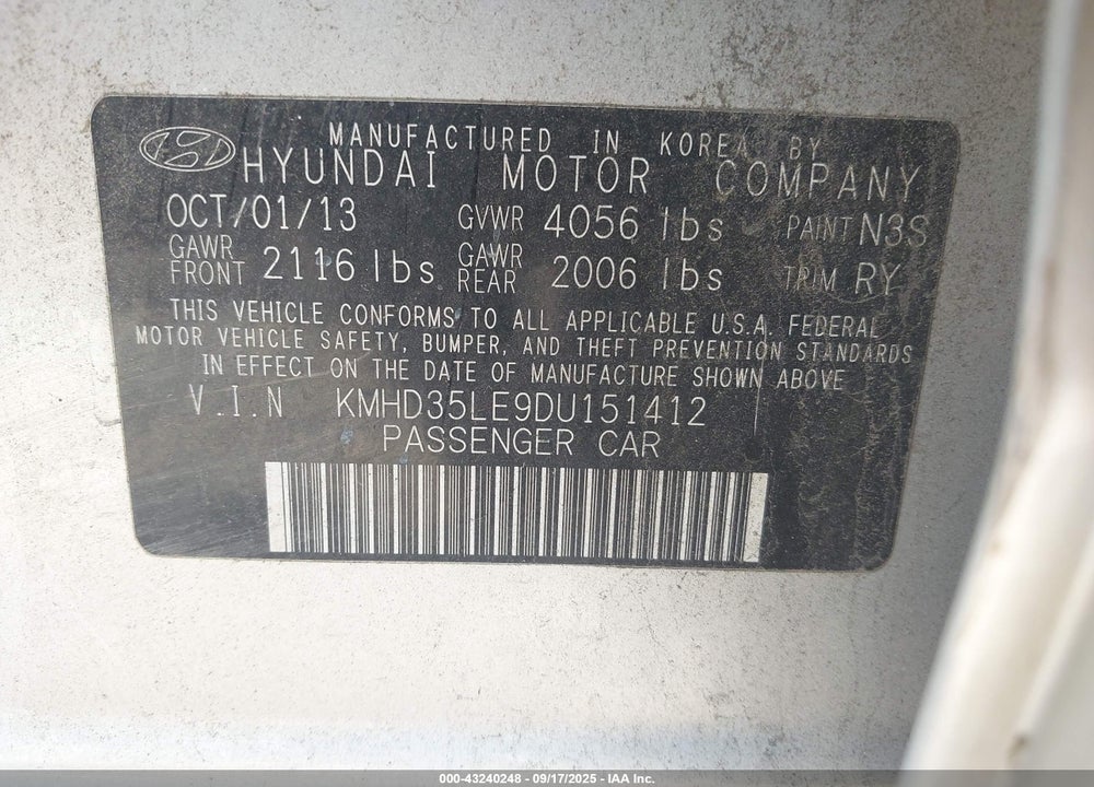 2013 HYUNDAI ELANTRA GT VIN: KMHD35LE9DU151412