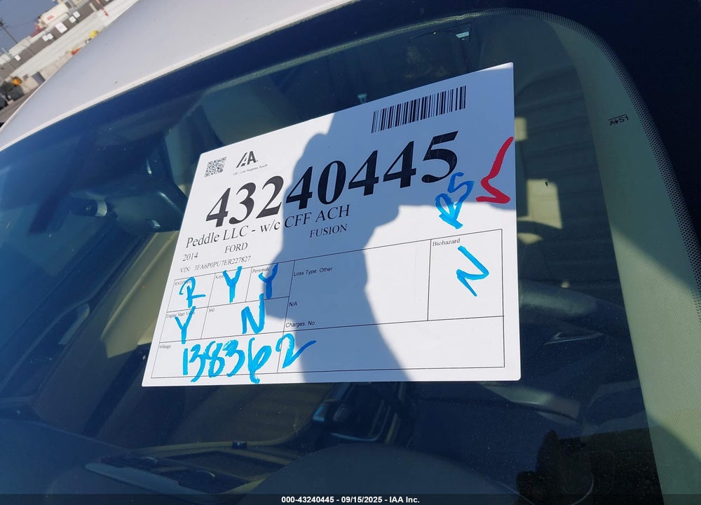 2014 FORD FUSION VIN: 3FA6P0PU7ER227827