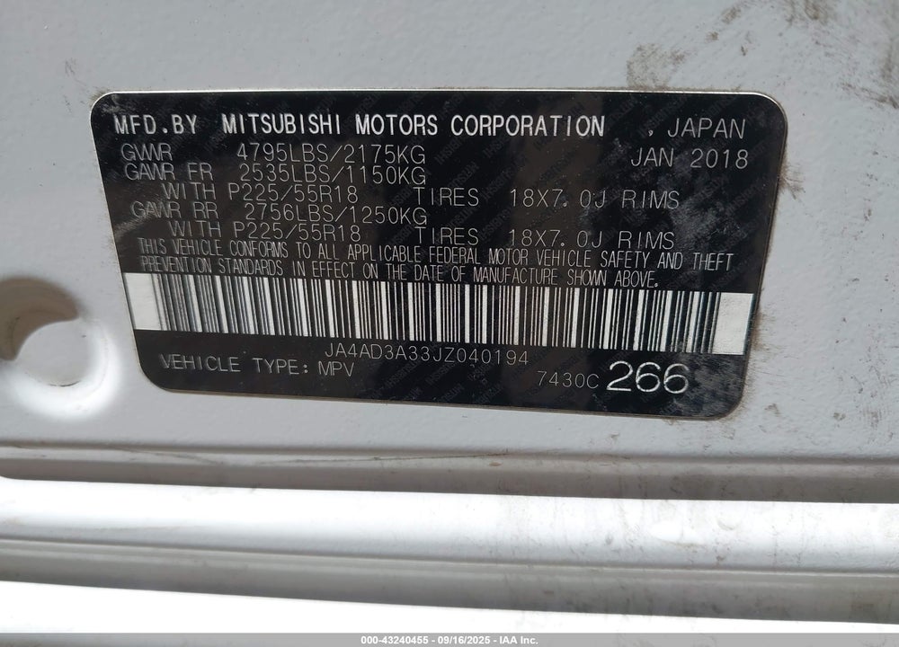 2018 MITSUBISHI OUTLANDER SE VIN: JA4AD3A33JZ040194