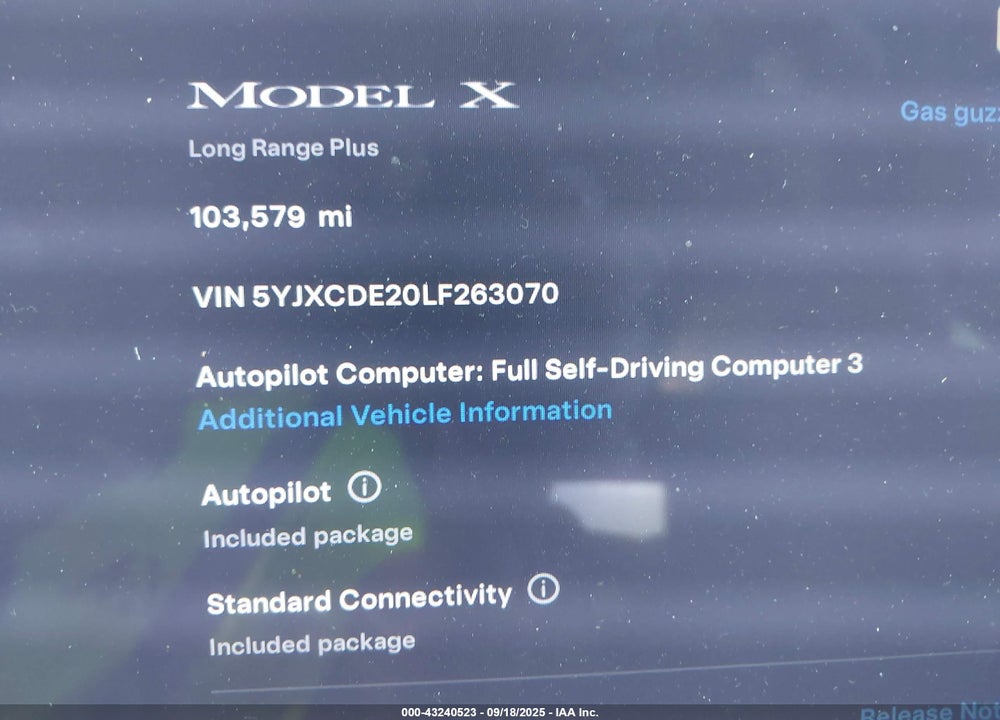 2020 TESLA MODEL X VIN: 5YJXCDE20LF263070