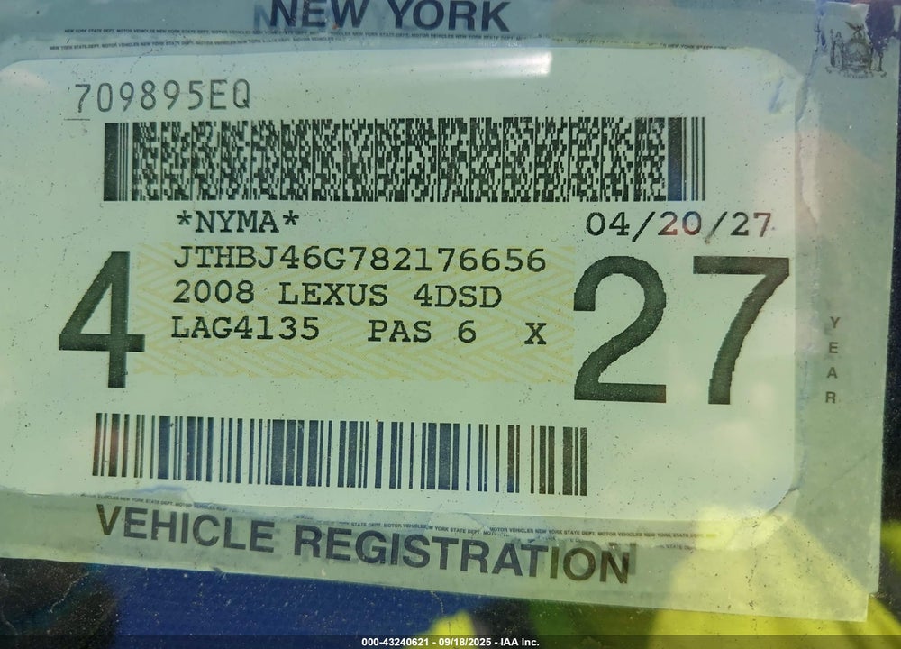 2008 LEXUS ES 350 VIN: JTHBJ46G782176656