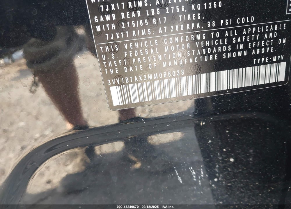 2021 VOLKSWAGEN TIGUAN 2.0T S VIN: 3VV1B7AX3MM086038