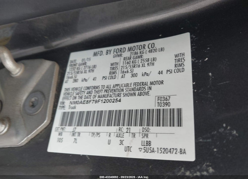 2015 FORD TRANSIT CONNECT XLT VIN: NM0AE8F79F1200254