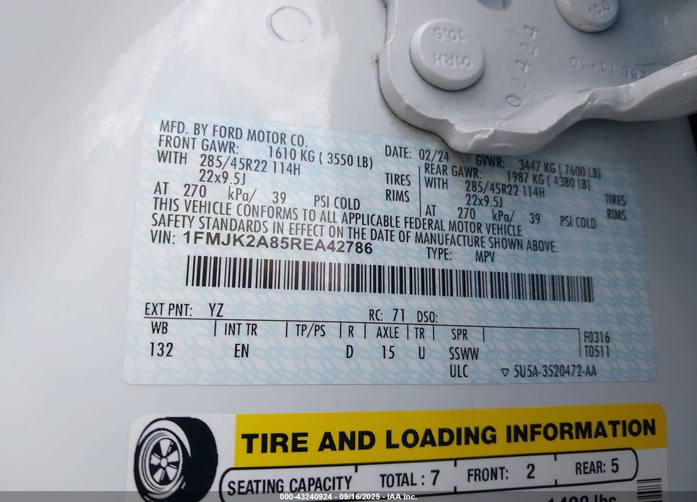 2024 FORD EXPEDITION VIN: 1FMJK2A85REA42786