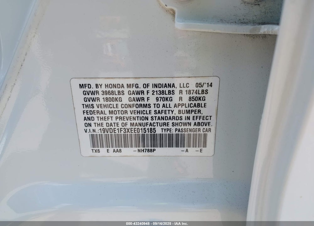 2014 ACURA ILX VIN: 19VDE1F3XEE015185