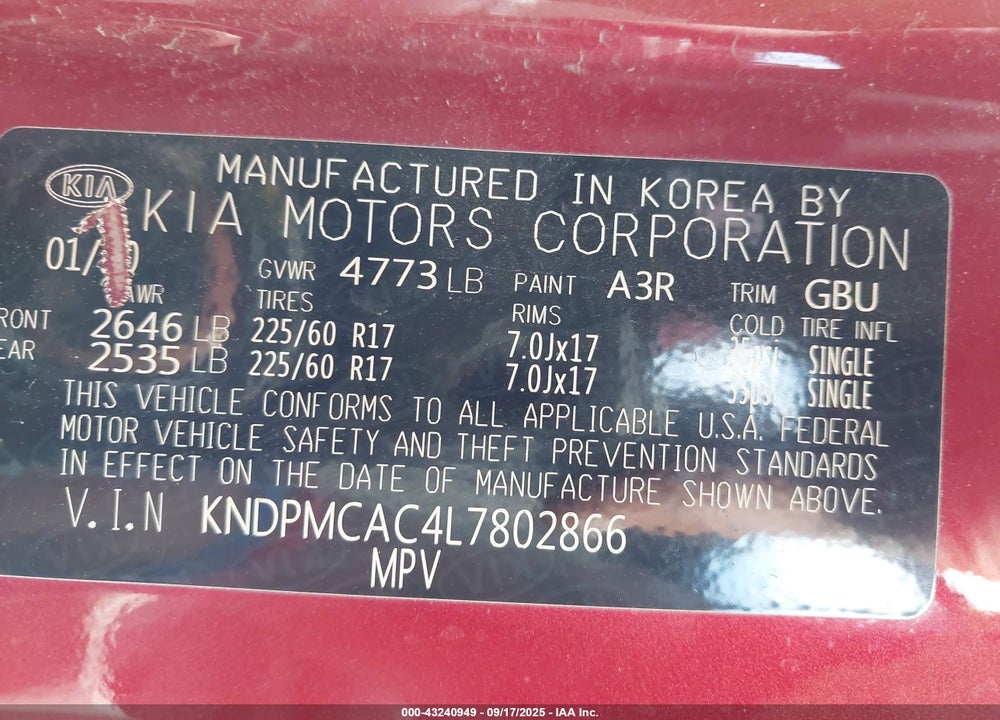 2020 KIA SPORTAGE LX VIN: KNDPMCAC4L7802866