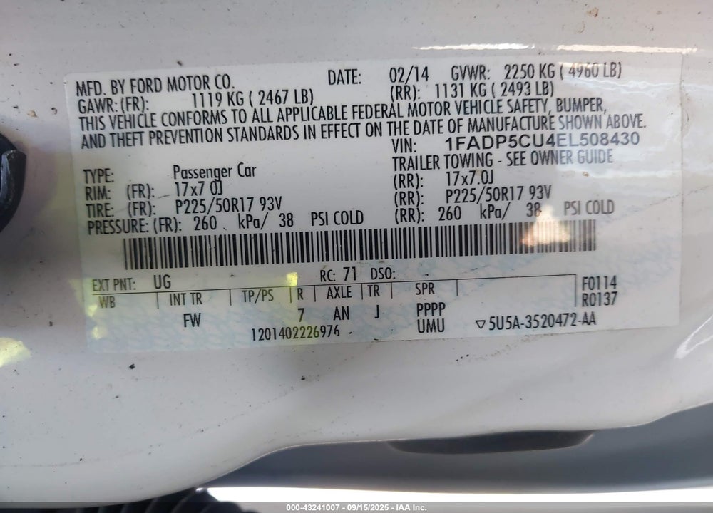 2014 FORD C-MAX VIN: 1FADP5CU4EL508430