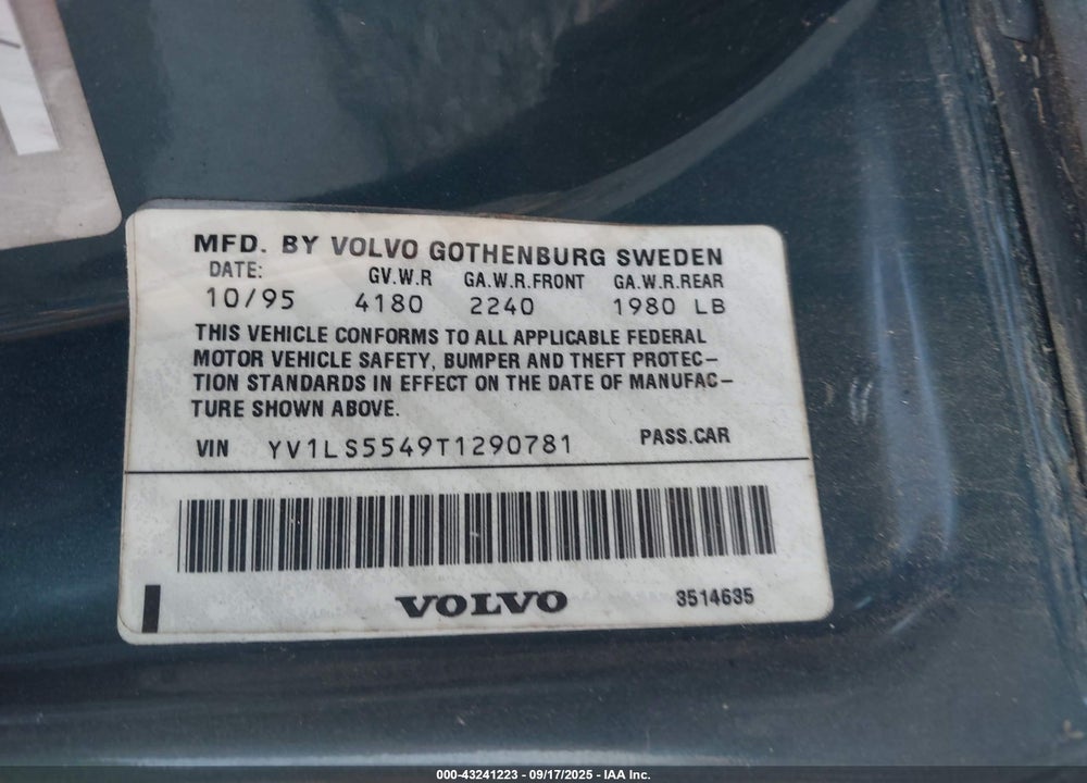 1996 VOLVO 850 GLT VIN: YV1LS5549T1290781