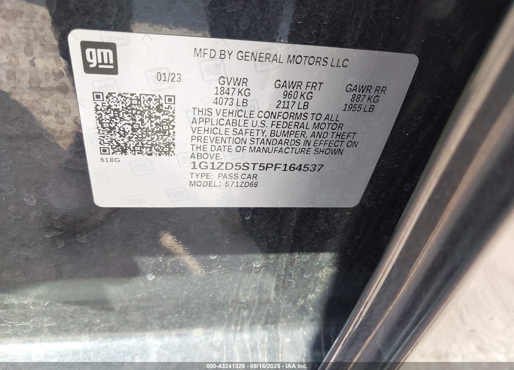 2023 CHEVROLET MALIBU FWD 1LT VIN: 1G1ZD5ST5PF164537