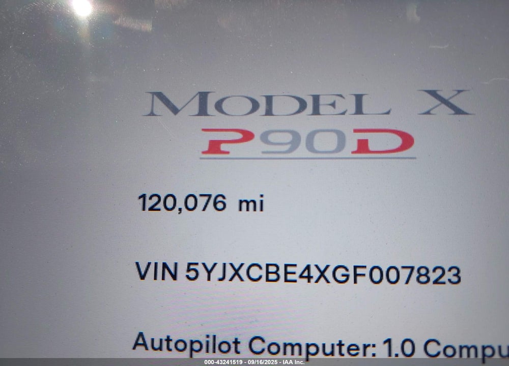 2016 TESLA MODEL X VIN: 5YJXCBE4XGF007823