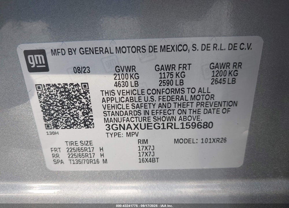 2024 CHEVROLET EQUINOX VIN: 3GNAXUEG1RL159680