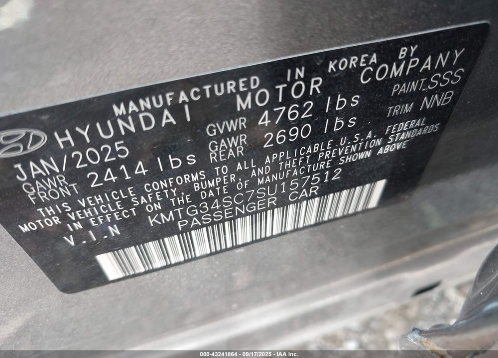 2025 GENESIS G70 VIN: KMTG34SC7SU157512