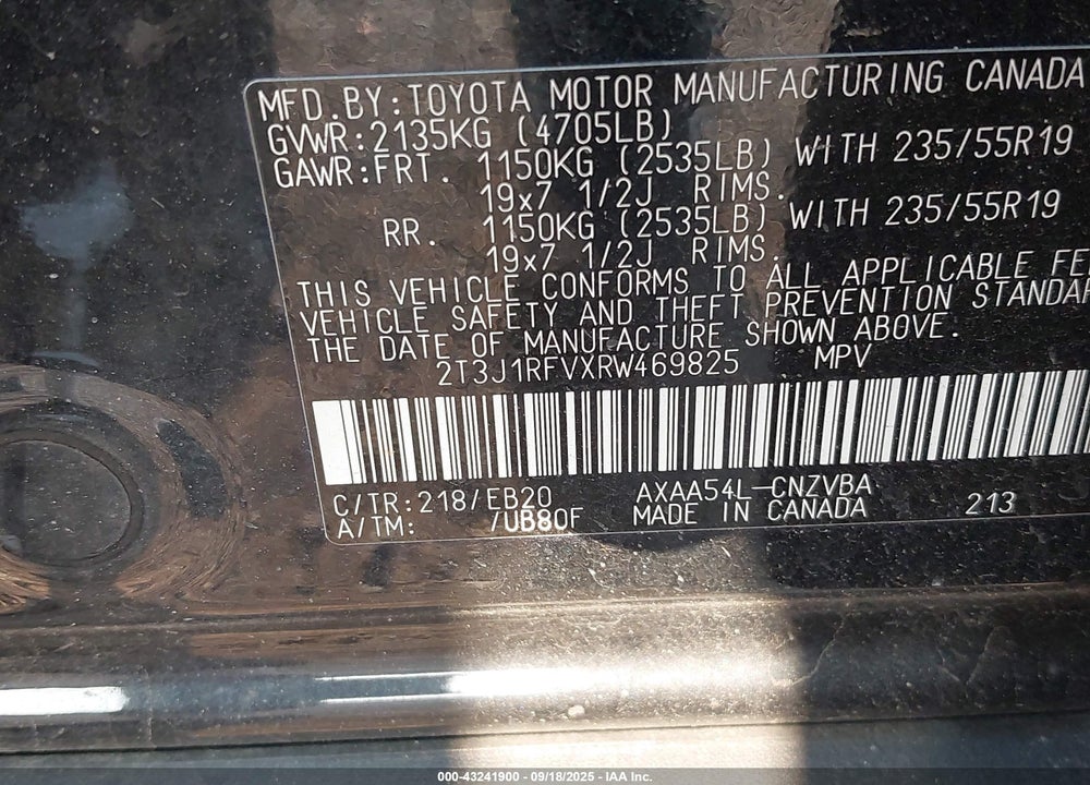 2024 TOYOTA RAV4 VIN: 2T3J1RFVXRW469825