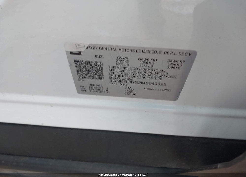 2021 CHEVROLET BLAZER VIN: 3GNKBDRS2MS540325