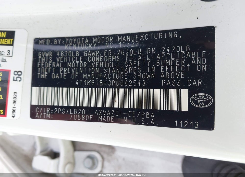 2023 TOYOTA CAMRY XSE AWD VIN: 4T1K61BK3PU082543