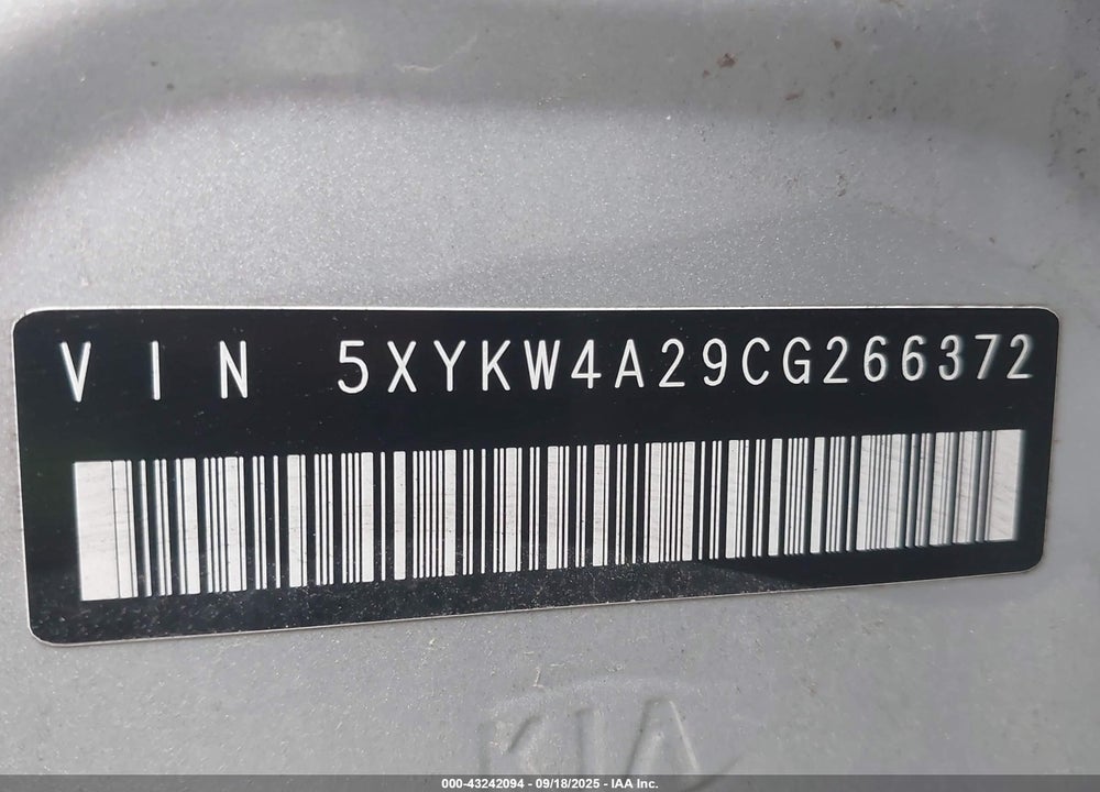 2012 KIA SORENTO VIN: 5XYKW4A29CG266372