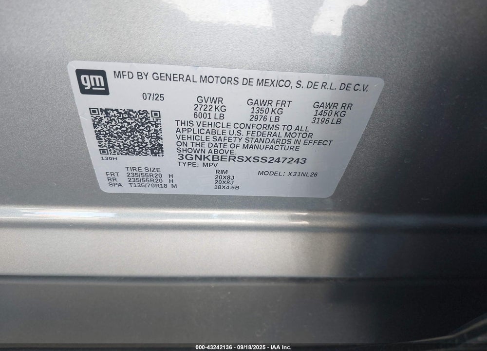 2025 CHEVROLET BLAZER VIN: 3GNKBERSXSS247243