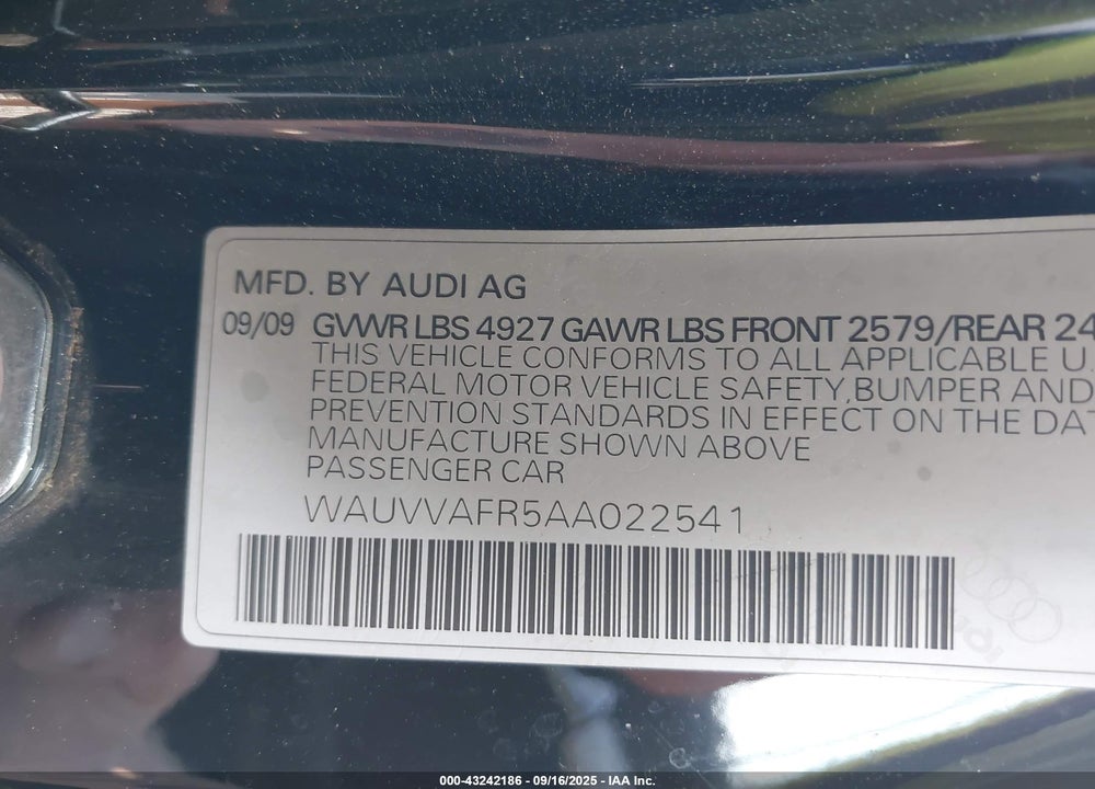 2010 AUDI S5 4.2 PREMIUM PLUS VIN: WAUVVAFR5AA022541