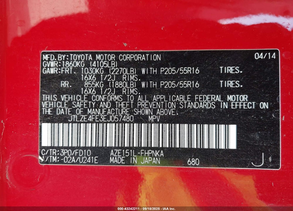 2014 SCION XB VIN: JTLZE4FE3EJ057480