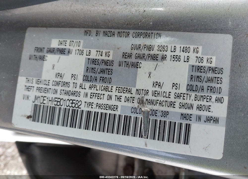 2011 MAZDA 2 SPORT VIN: JM1DE1HY5B0103582