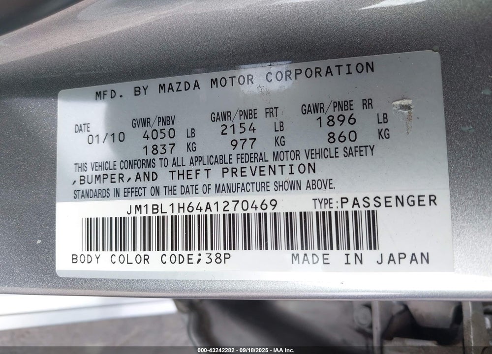 2010 MAZDA 3 VIN: JM1BL1H64A1270469
