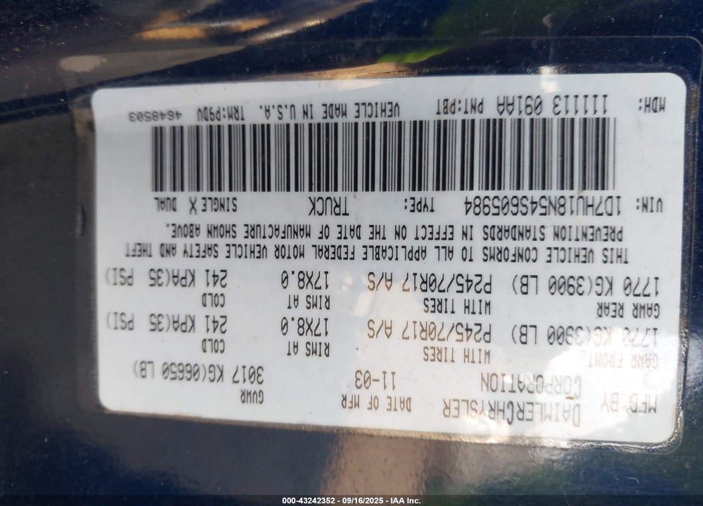 2004 DODGE RAM 1500 ST VIN: 1D7HU18N54S605984