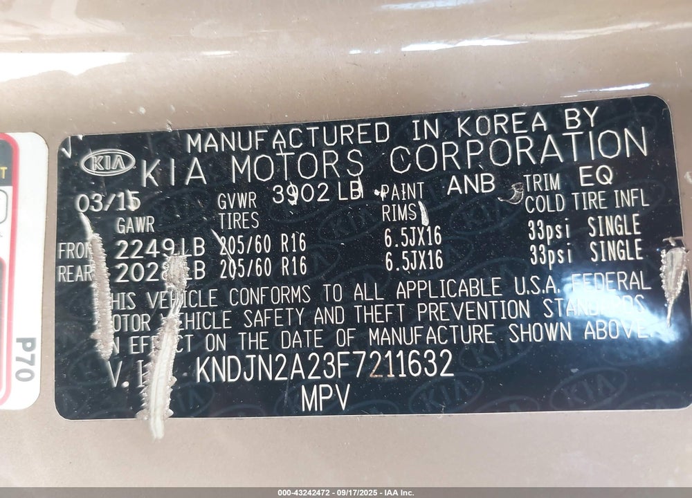 2015 KIA SOUL VIN: KNDJN2A23F7211632