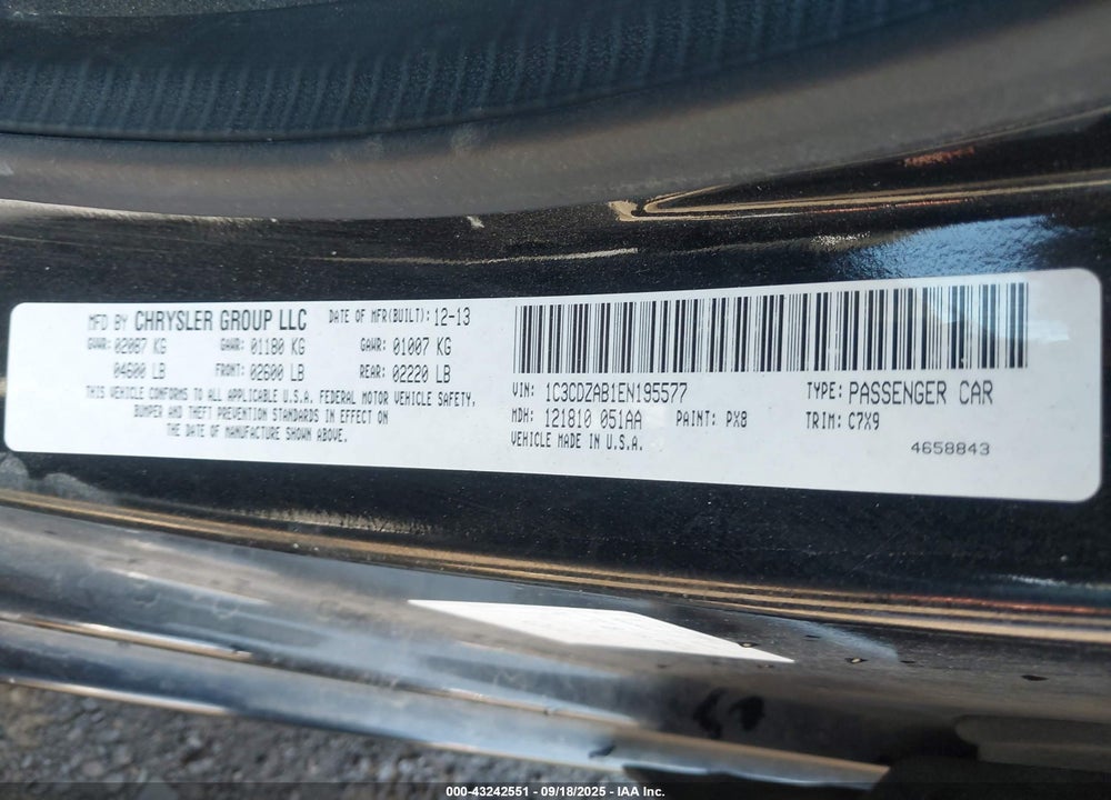 2014 DODGE AVENGER VIN: 1C3CDZAB1EN195577