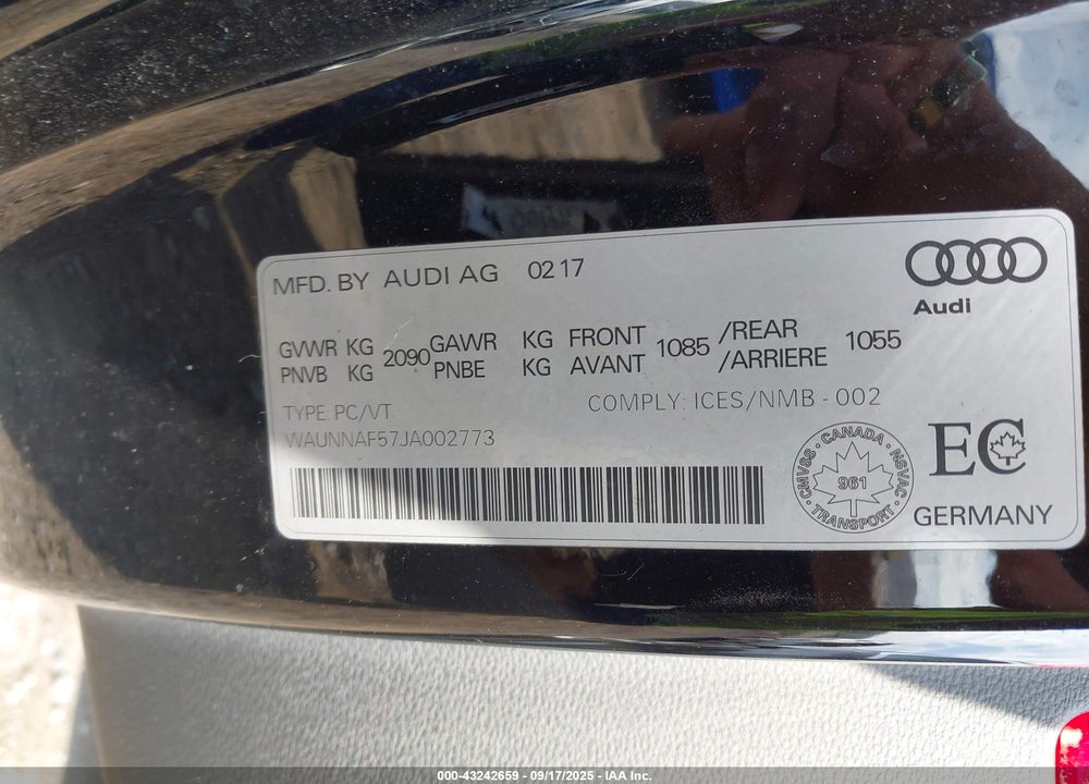 2018 AUDI A5 VIN: WAUNNAF57JA002773