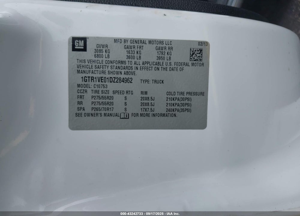 2013 GMC SIERRA 1500 SLE VIN: 1GTR1VE01DZ284962
