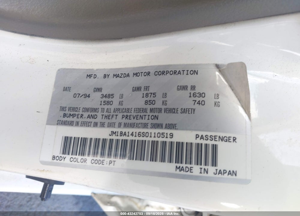 1995 MAZDA PROTEGE DX/LX VIN: JM1BA1416S0110519