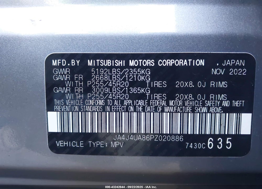 2023 MITSUBISHI OUTLANDER RALLIART S-AWC/SE 2.5 S-AWC/SE BLACK EDITION S-AWC/SE SPECIAL EDITIONT S-AWC VIN: JA4J4UA86PZ020886