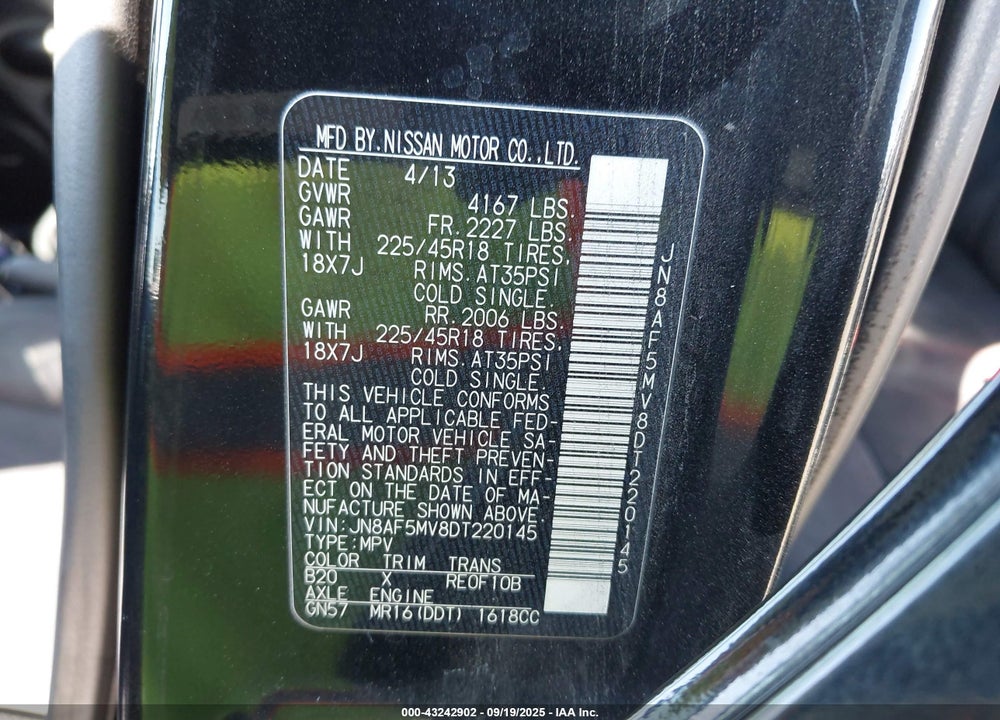 2013 NISSAN JUKE VIN: JN8AF5MV8DT220145