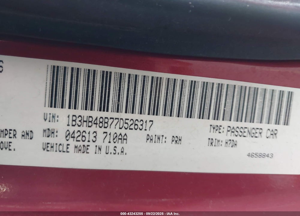 2007 DODGE CALIBER SXT VIN: 1B3HB48B77D526317