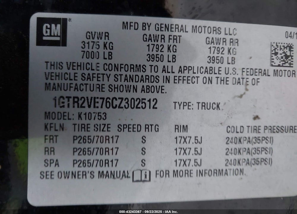 2012 GMC SIERRA 1500 SLE VIN: 1GTR2VE76CZ302512