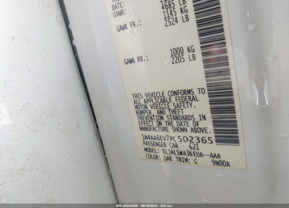 2023 NISSAN MAXIMA SR XTRONIC CVT VIN: 1N4AA6EV7PC502365