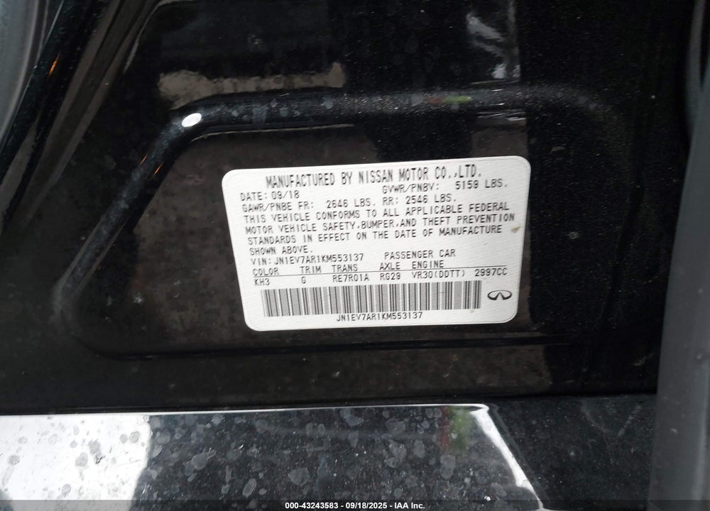 2019 INFINITI Q50 VIN: JN1EV7AR1KM553137