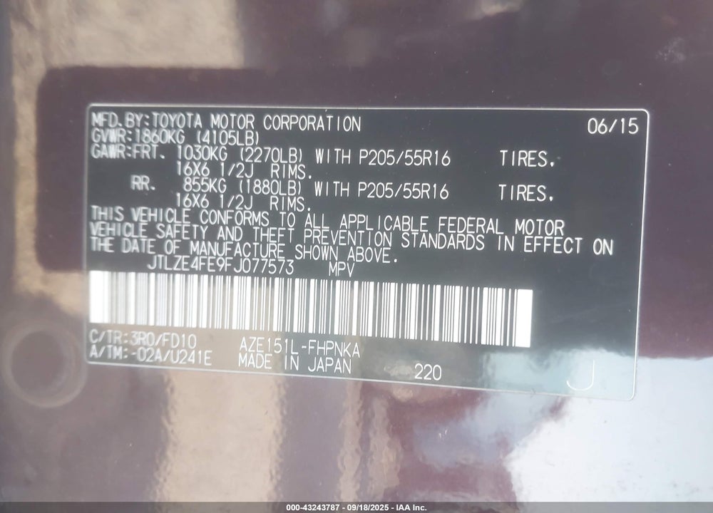 2015 SCION XB VIN: JTLZE4FE9FJ077573