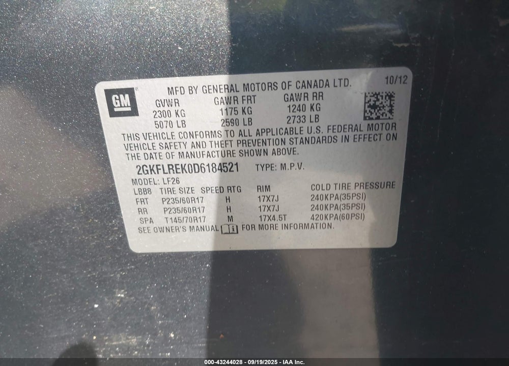 2013 GMC TERRAIN VIN: 2GKFLREK0D6184521