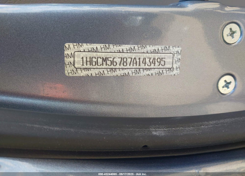2007 HONDA ACCORD 2.4 EX VIN: 1HGCM56787A143495