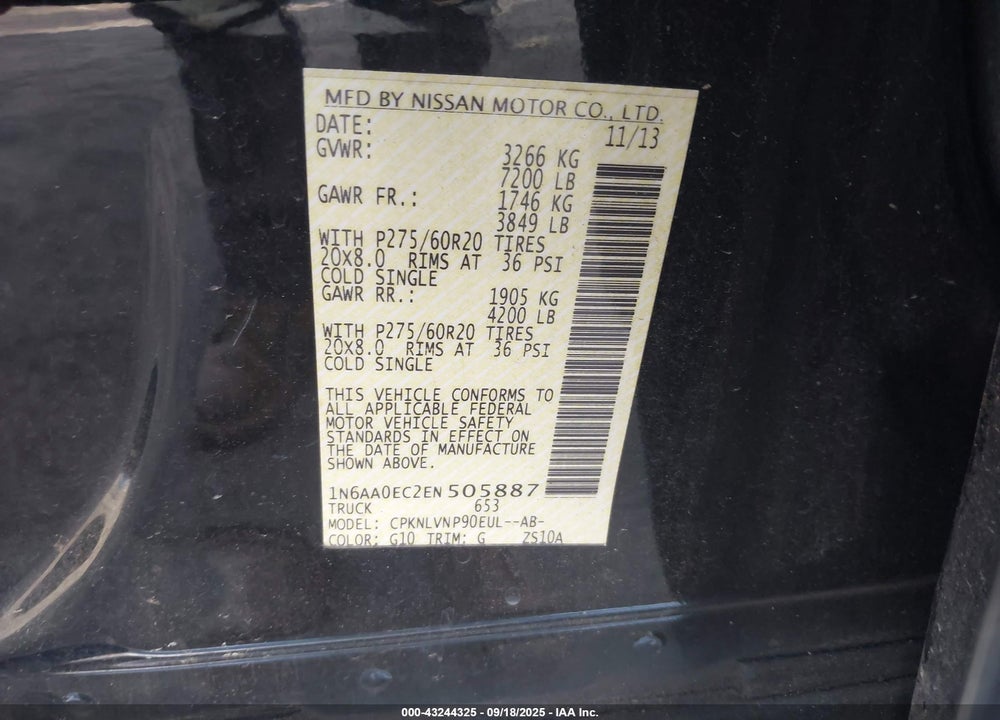 2014 NISSAN TITAN SL VIN: 1N6AA0EC2EN505887