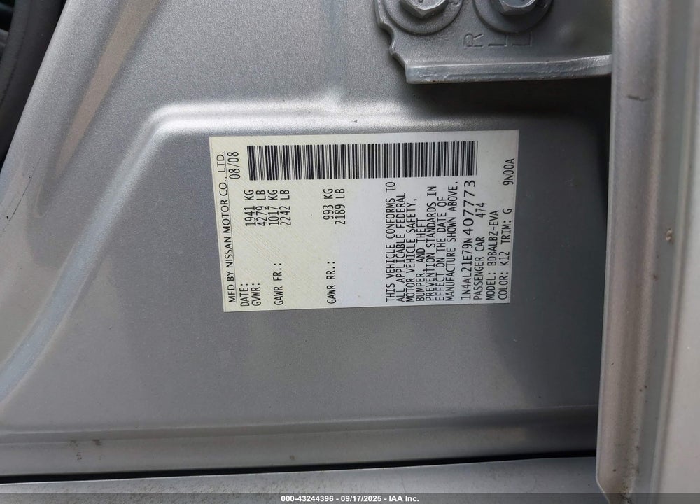 2009 NISSAN ALTIMA 2.5 S VIN: 1N4AL21E79N407773