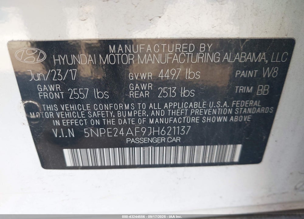 2018 HYUNDAI SONATA VIN: 5NPE24AF9JH621137