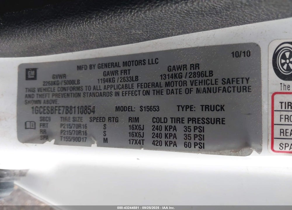 2011 CHEVROLET COLORADO VIN: 1GCESBFE7B8110854
