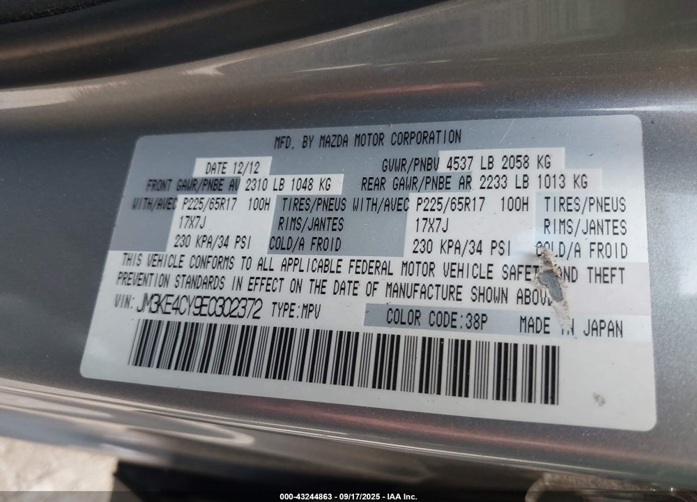 2014 MAZDA CX-5 VIN: JM3KE4CY9E0302372