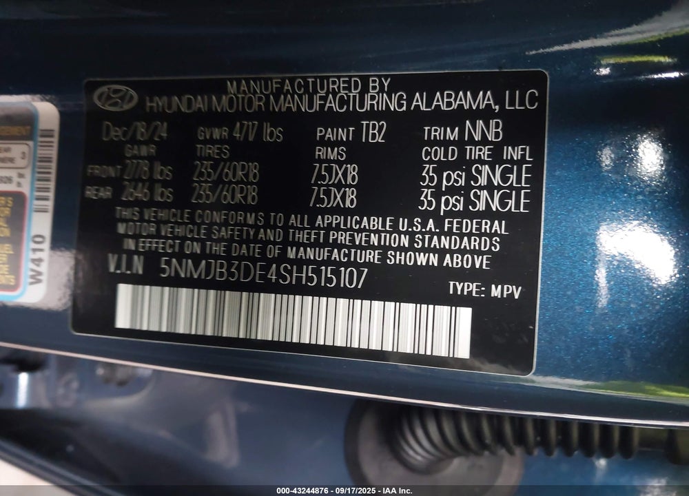 2025 HYUNDAI TUCSON SEL VIN: 5NMJB3DE4SH515107