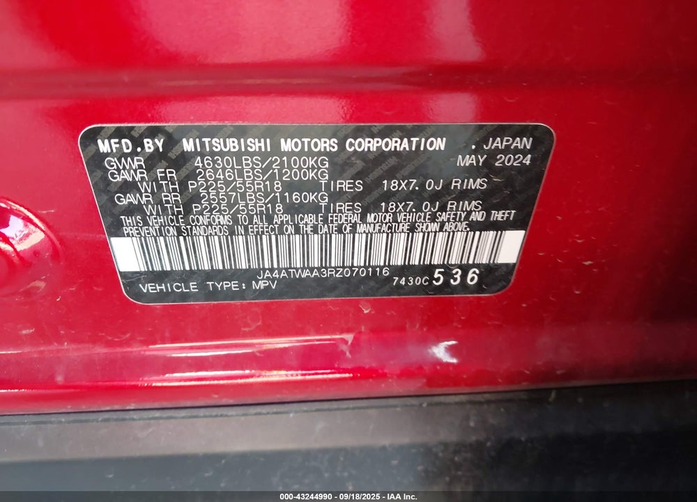 2024 MITSUBISHI ECLIPSE VIN: JA4ATWAA3RZ070116